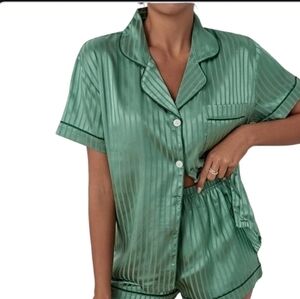 Satin Evergreen Pinstriped Sleep Shirt